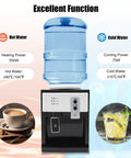 Countertop Water Dispenser For 5 Gallon Bottles With Hot And Cold Water Cup Push Spout 500W Fast Heating No Fuss Compact 27Cm Desktop Water Cooler For Home Office Dorm Room White displaying heating and cooling functions.