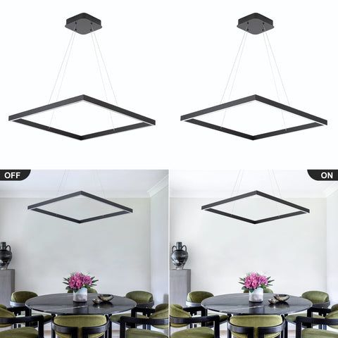 Sleek Black Square Chandelier With Up Light And Down Light For Kitchen Island And Dining Room, Modern Ceiling Pendant Light Fixture