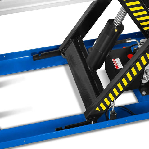 Close-up view of Heavy Duty Wireless Remote Control Electric Hydraulic Lift Table With 2200 Lb Capacity and hydraulic mechanism.