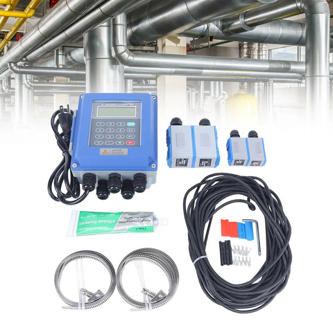 Ultrasonic Water Flow Meter Portable Bidirectional Liquid Flow Meter With IP67 Main Unit And IP68 Sensor TS-2 Transducer included