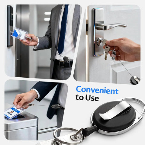 20 Pack Retractable Badge Holders With Carabiner Reel Clip For ID Cards And Keys shown securing ID and keys for employees