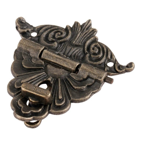 Close-up of a Vintage Box Hasp Lock for Jewelry Boxes and Wooden Drawers 54x58mm Zinc Alloy Antique Latch design