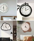 Various wall clocks showcasing designs using the Three Shaft Size Quartz Clock Movement Kit With Eight Pairs Of Short Hands.