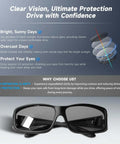 Over Glasses Sunglasses For Men And Women Polarized Anti Glare Sun Glasses UV Protection Wraparound Yellow Lenses Fit Over Prescription Eyewear shown with features and benefits.
