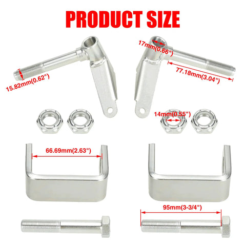 Go Kart Steering Spindle Bracket Set With Five Eighths Inch Axle, 3.75 Inch Long, featuring components with measurements
