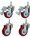 Heavy Duty Swivel Caster Wheels With Brake No Squeak Quiet PU Castors for Furniture Workbenches and Cart Rigs Top Plate Mount