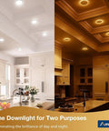 16 Pack 4 Inch Recessed LED Downlights With Night Light Five CCT Options in kitchen, day and night lighting comparison