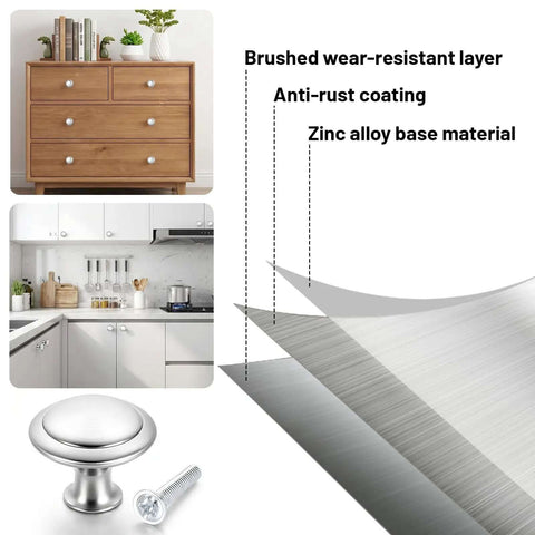 30 Pack Stainless Steel Cabinet Knobs 1.18 Inch Round Brushed Silver Drawer Pulls With Screws, anti-rust and wear-resistant layers