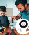Child and adult assembling toy car with 2 Sets Mini DC Gear Motor Kit With Rubber Tire Lightweight Reducer Motor For DIY Projects And Educational Experiments