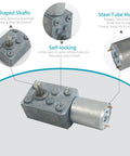 12V Mini Self Locking Worm Gear Motor With Cable, 65 RPM, 0.75 Kg.cm Torque, 6mm Shaft, Reversible High Torque Gearbox, Sweet Speed Reducer