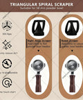 Image of Triangular Spiral Scraper for 58mm powder bowls, features right angle and round scrapers for quick dirt removal.