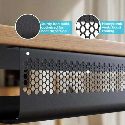 Under Desk Cable Management Tray Kit 26 Piece With Ventilated Hexagonal Design shown under a wooden desk