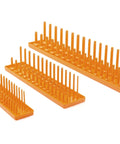 Three Piece Drive Socket Rack Set with Vertical Storage for One Quarter, Three Eighths and One Half Inch Metric Sockets, orange racks