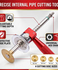 Inside Pipe Cutter Kit With One Quarter Inch Hex Shank Four Cutting Discs Two Inch And Three Inch Guide Plates Adjustable Depth Shown
