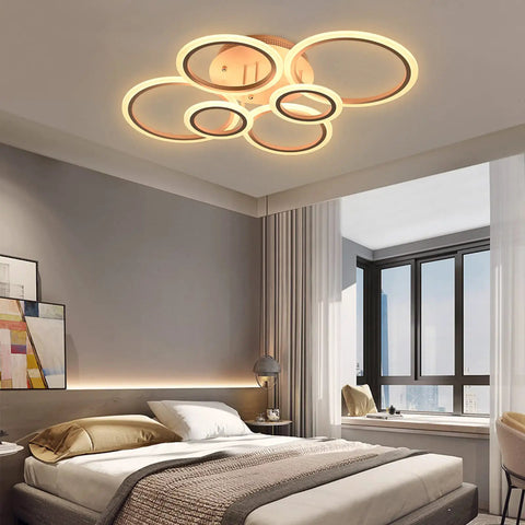Dope Modern 6 Ring LED Ceiling Light With Remote And App Control in a stylish bedroom setting