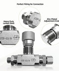 Tubular Hydraulic Bidirectional Flow Control Restrictor Valve With L08 Connector for Hydraulic Systems, carbon steel, close-up view