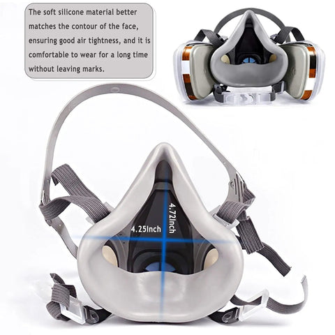 Front view of a Reusable Half Face Respirator Mask Kit For Painting And Woodworking, Welding And Metal Cutting PPE With Dual Filters