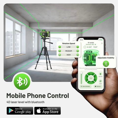 4D Self Leveling Green Laser Level With Receiver For Construction And Framing 360 Degree Cross Lines 400 Ft Range Job Site Tough Dead On Target Pro Rig For Tiling And Flooring with mobile app control