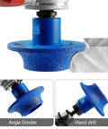 Kickass 3 Inch Diamond Profile Wheel Vacuum Brazed Segmented Edge Grinding Disc 5/8 11 Arbor mounted on angle grinder for precise cutting.