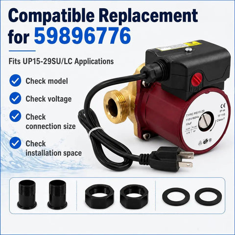 Heavy Duty Hot Water Circulation Pump With Smooth Operator Efficiency For Hydronic Heating Loops Compatible Up To 59896776 with connection fittings.