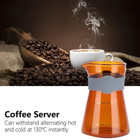 Pour Over Coffee Kettle With Measurement Scales, High Borosilicate Glass Server For Hand Drip Brewing At Home Or In Coffee Shops, Brown Finish