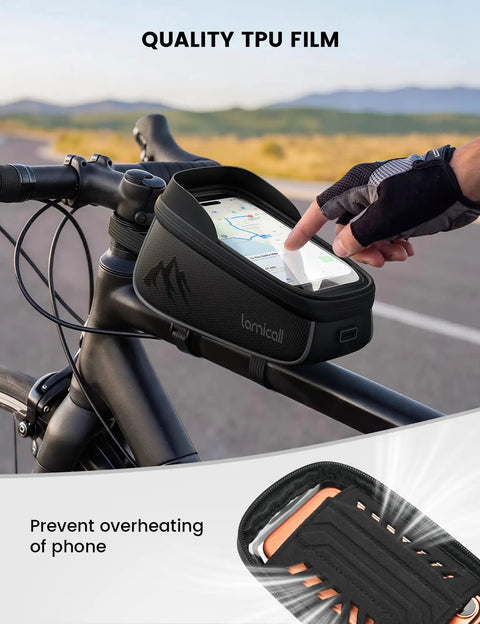 Waterproof Bike Frame Bag With 1.6L Capacity Front Phone Holder And Touchscreen Window Rain Cover Cycling Pouch For 7 Inch Phones