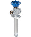 Frost Proof Sillcock With Vacuum Breaker, 1/2 Inch MIP To 1/2 Inch Sweat Brass Outdoor Faucet, large blue wheel handle visible.
