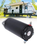 Haofy RV leveling hydraulic pump motor, black cylindrical power unit for Lippert auto-leveling systems, side view