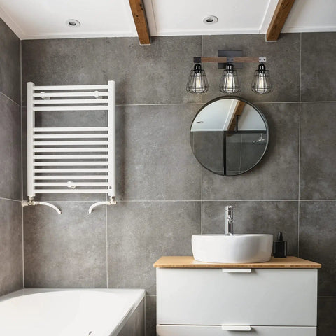 Must Have Farmhouse Vanity Light For Bathroom With Three Lights Rustic Wood And Matte Black Industrial Wall Fixture Over Mirror