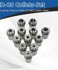 12 Piece ER20 Collets Set One Eighth To One Half Inch Precision With 0.015mm Runout Tolerance arranged on display