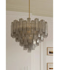 Top Shelf 15 Light Pendant Fixture Featuring Authentic Legacy Brass Finishes And Hand Crafted Grey Smoke Glass, large grey smoke glass chandelier.