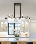 Modern Black Sputnik Chandelier With Crystal Ball Shade Dope 8 Light Industrial Globe Pendant Lighting For Kitchen Island And Dining Room Linear Hanging Fixture Anti Rust Metal Frame