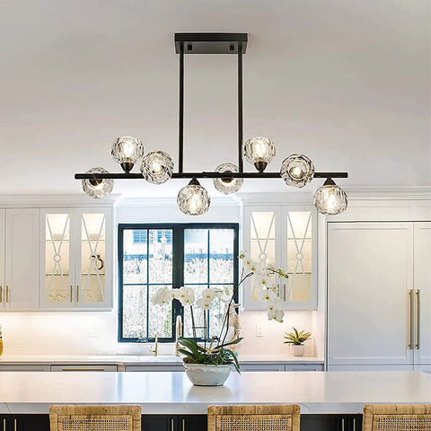 Modern Black Sputnik Chandelier With Crystal Ball Shade Dope 8 Light Industrial Globe Pendant Lighting For Kitchen Island And Dining Room Linear Hanging Fixture Anti Rust Metal Frame