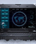 Legit Rugged 14 Inch Fhd Tablet Pc Featuring Beast Mode Intel Core I7 Processor With Dang Tough Ip53 Weather Shielding And 16 Gb Ram 256 Gb Ssd Plus Wifi Bluetooth Running Windows 11 Pro Renewed on snowy surface with digital interface.