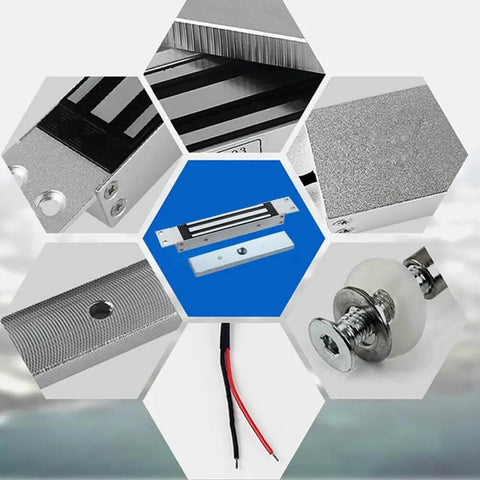 Flush Mount Magnetic Lock 350Lb 180Kg Beefy Holding Power for Access Control on a Single Door 12V Electromagnetic Lock Fail Safe Built In Surge Suppressor Steel Alloy with close-up of components.
