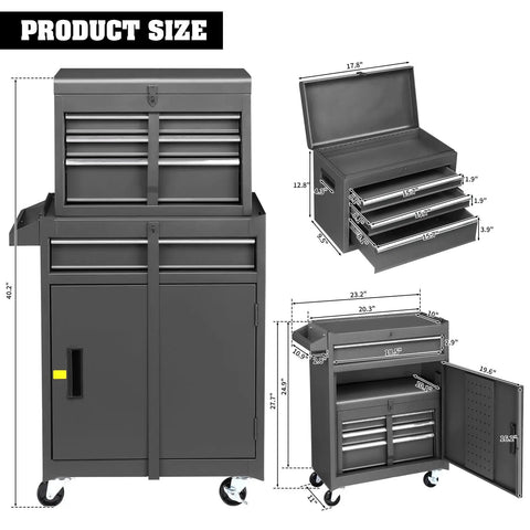 Heavy Duty Rolling Tool Chest With Removable Top Storage Box And Four Wide Compartments For No Fuss Garage Organization Slick Mechanic Cart Setup In Classic Black Finish