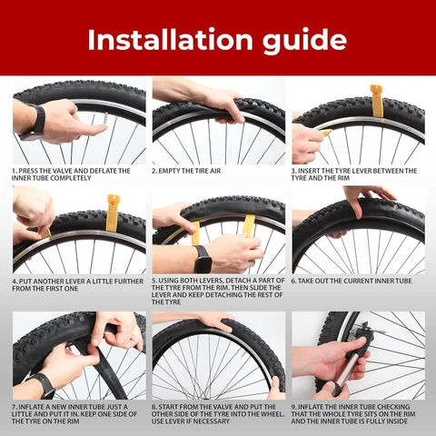 Step-by-step installation guide for 27.5 Inch Bike Inner Tubes Fit 2.1 To 2.35 Width With 48mm Presta Valve