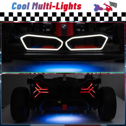 BMW Licensed Drift Electric Go Kart for Kids with dual motors, featuring LED lights and drift capability in red color