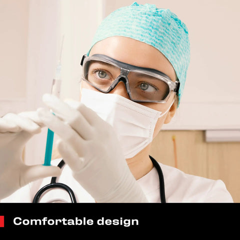 Healthcare worker wearing Anti Fog Safety Goggles For Men And Women With Premium Coating in medical setting