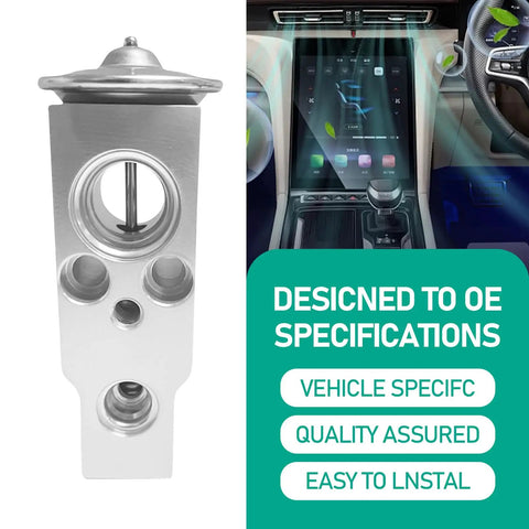 Universal Air Conditioning Expansion Valve For Cars And SUVs High And Low Temperature Resistant Throttling And Pressure Reducing Valve Durable Metal Construction Easy Install Silver Finish shown with control panel background