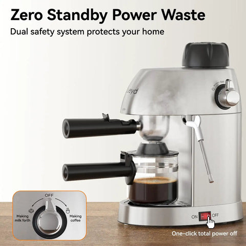3.5 Bar 4 Cup Espresso Cappuccino Machine With Milk Frother Stainless Steel Compact Home Espresso Maker for Lattes And Cappuccinos