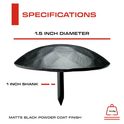 Hammered Black 1.5 Inch Clavo Nails Set Of 50 For Woodwork And Furniture, Decorative Upholstery Tacks image showing specifications