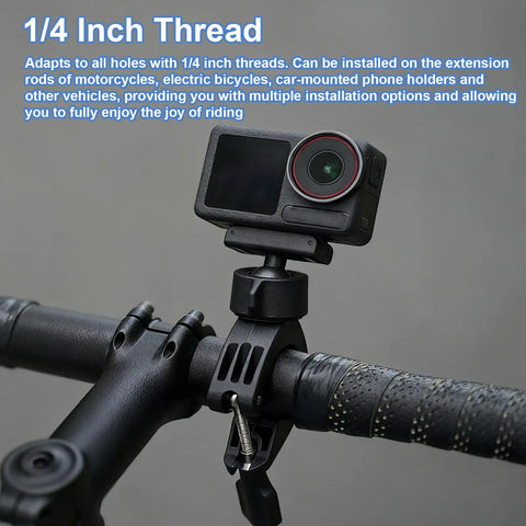 Aluminum 20mm Ball Mount Adapter With One Quarter Twenty Threaded Stud For Action Cameras And RAM Mounts Compatible With Insta360 One X3 X2 R RS GoPro DJI Osmo Phone Holders 20mm Ball Head Socket Arm mounted on bicycle handlebar