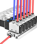 Industrial 6 Port 5/2 Way Pneumatic Solenoid Valve With 24V DC Coil, PT1/4 Ports, 6mm Inlet Outlet, manifold installation view
