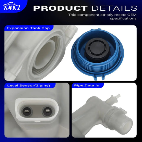 Top Shelf Drop In Replacement Front Engine Coolant Reservoir Expansion Tank cap, level sensor, and pipe for Audi A4 A5 Q5 2012-2016.