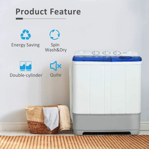 Portable Washing Machine 21 Lb Compact Twin Tub Washer And Spin Dryer Combo For Apartment Dorm Rv Laundry showcasing energy-saving features.