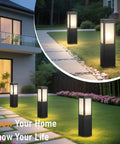 Modern Outdoor Bollard Pathway Lights Rock Solid Black Aluminum Yard Walkway Lamps With Waterproof White Glass Hardwired E26 Base illuminating garden path