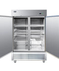 Straight Up Heavy Duty 2 Door Commercial Freezer Refrigerator Cooler Upright Reach In Stainless Steel ETL Certified 49 Cubic open doors view