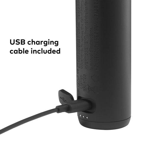 SimpleCafe Rechargeable Handheld Milk Frother For Lattes Cappuccinos And Iced Coffee USB Cord Included with charging cable plugged in