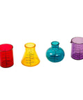 Chemistry Lab Style Shot Glasses Set Of Four In Bright Multicolor Plastic Beakers And Flasks For Parties Includes Beaker Erlenmeyer And Florence Flask Designs